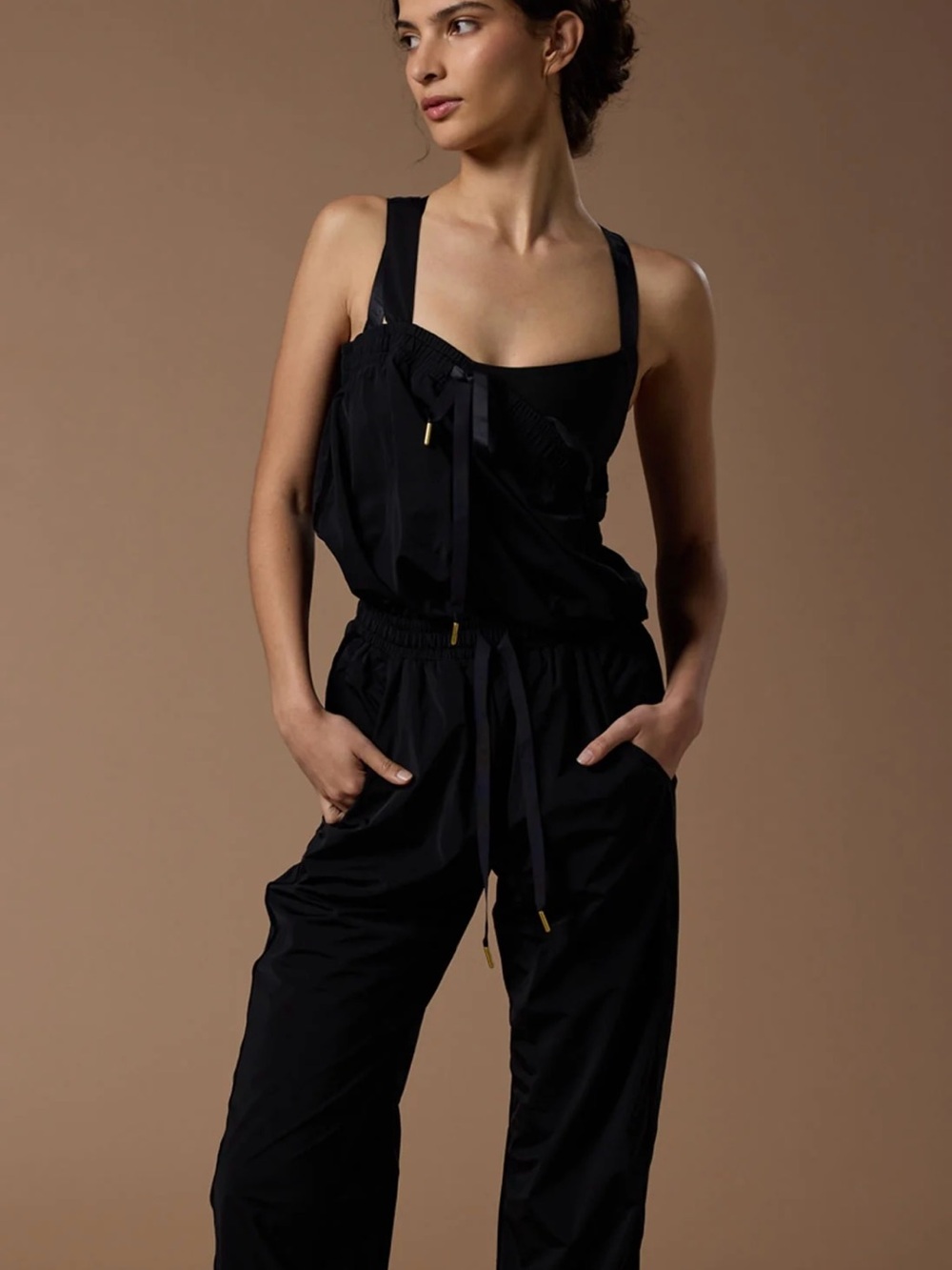 Bodile Sleek Black Sleeveless Jumpsuit with Drawstring Waist